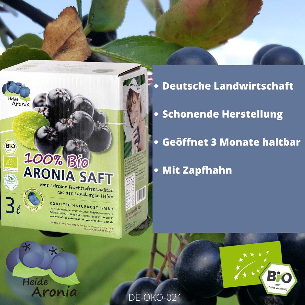 
            
                Laden Sie das Bild in den Galerie-Viewer, Aroniasaft Bio 3 Liter Bag in Box aus deutscher Landwirtschaft Heide Aronia
            
        